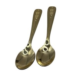 Demitasse Tiny Spoon Stainless Steel Japan Vintage Set Of 2 Gold Tone Coffee